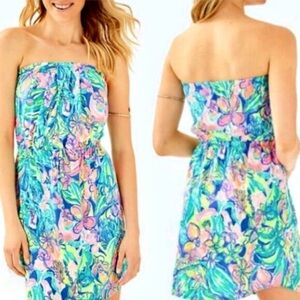 LILLY PULITZER Windsor Vibrant Tropical Print Strapless Sundress Resort Wear, XS